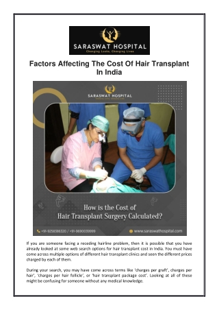 Factors Affecting The Cost Of Hair Transplant In India