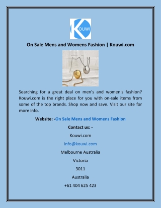On Sale Mens And Womens Fashion | Kouwi.com