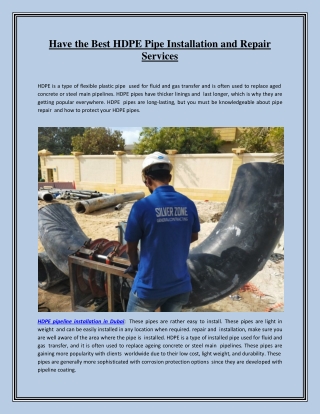 Have the Best HDPE Pipe Installation and Repair Services