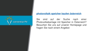 kaufe Photovoltaik Speicher Österreich   sonnenklar-pv.at