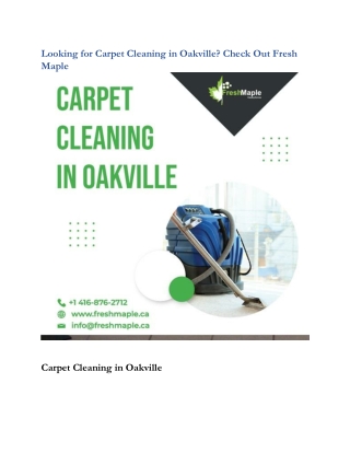 Looking for Carpet Cleaning in Oakville Check Out Fresh Maple