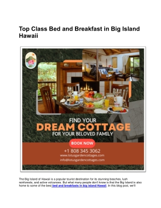 Top Class Bed and Breakfast in Big Island Hawaii