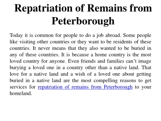 Repatriation of Remains from Peterborough