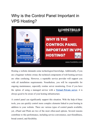 Why is the Control Panel Important in VPS Hosting?