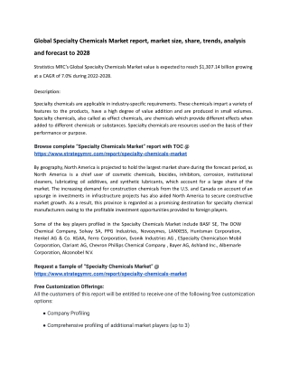 Specialty Chemicals Market