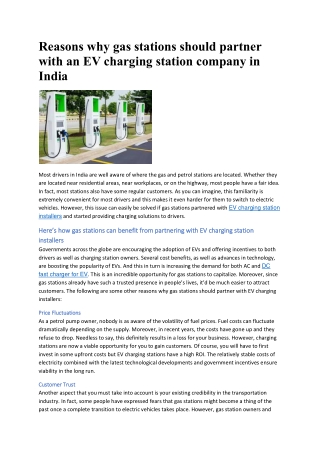 Reasons why gas stations should partner with an EV charging station company in India