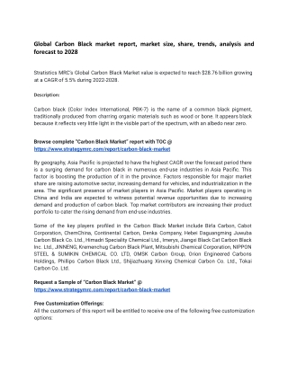 Global Carbon Black market report, market size, share, trends, analysis and fore