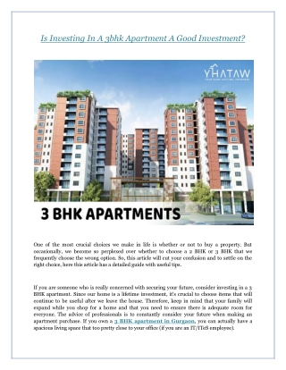 Is Investing In A 3bhk Apartment A Good Investment?