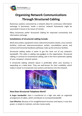 Organizing Network Communications Through Structured Cabling