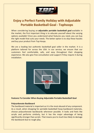 Get the best Adjustable Portable Basketball Goal in Mashpee - Tophoops