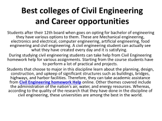 Best colleges of Civil Engineering and Career opportunities