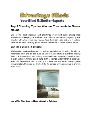 Top 5 Cleaning Tips for Window Treatments in Flower Mound