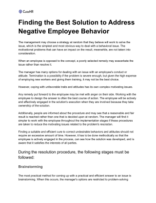 Finding the Best Solution to Address Negative Employee Behavior