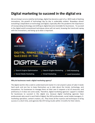 Digital marketing to succeed in the digital era