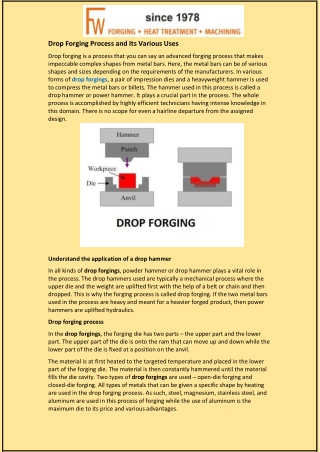 Drop Forging Process and Its Various Uses