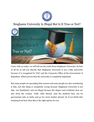 Singhania University Is Illegal But Is It True or Not