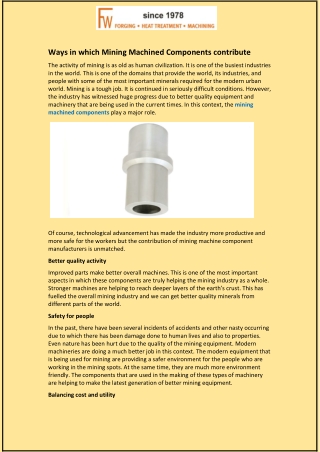 Ways in which Mining Machined Components contribute