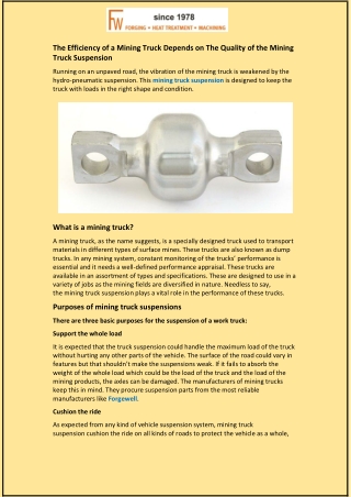 Mining Truck Depends on The Quality of the Mining Truck Suspension