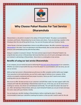Why Choose Pahari Routes For Taxi Service Dharamshala