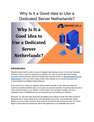 Why Is It a Good Idea to Use a Dedicated Server Netherlands_