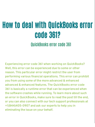 How to deal with QuickBooks error code 361?