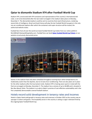 Qatar to dismantle Stadium 974 after Football World Cup