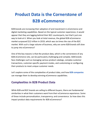 Product Data is the Cornerstone of B2B eCommerce