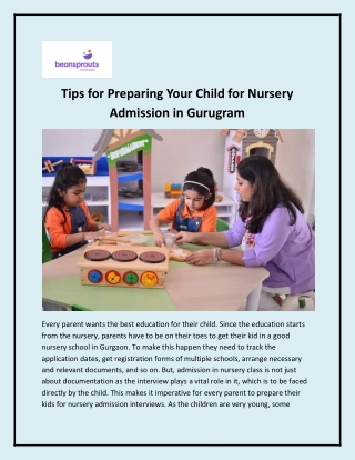 Nursery Schools in Gurgaon - Beansprouts Pre School