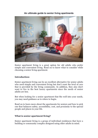 An ultimate guide to senior living apartments