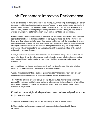 Job Enrichment Improves Performance