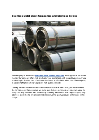 Stainless Metal Sheet Companies and Stainless Circles