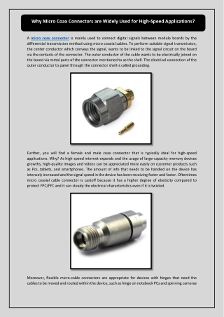 Why Micro Coax Connectors are Widely Used for High-Speed Applications?