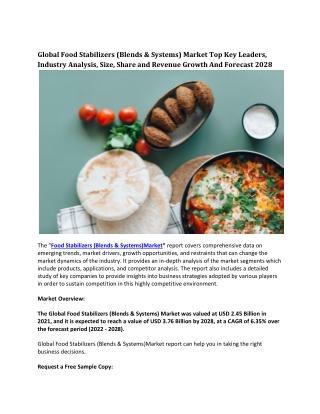 Global Food Stabilizers (Blends & Systems) Market Top Key Leaders, Industry