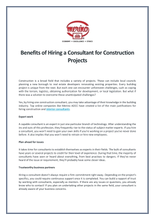 Benefits of Hiring a Consultant for Construction Projects