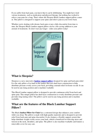 Buy Sleepsia Black Lumbar support pillow For Spine Pain Relief