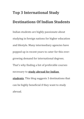 Top 3 International Study Destinations Of Indian Students