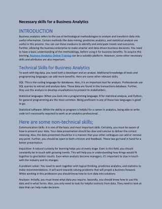 Necessary skills for a Business Analytics