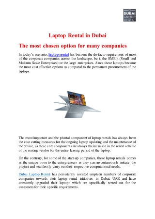 Laptop Rental in Dubai- The most chosen option for many companies