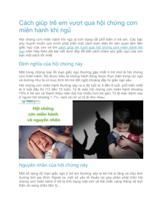 Cách giúp trẻ em vượt qua hội chứng cơn miên hành khi ngủ