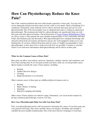 How Can Physiotherapy Reduce the Knee Pain