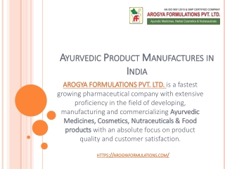 Ayurvedic Product Manufactures in India | Arogya Formulation