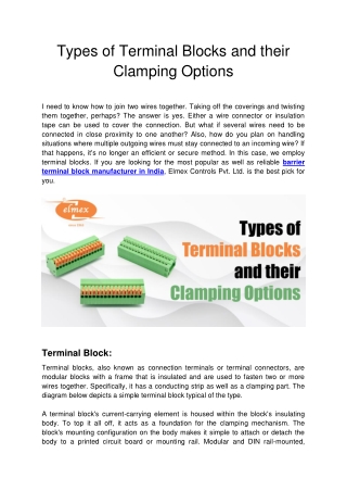Types of Terminal Blocks and their Clamping Options