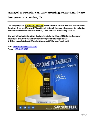 Managed IT Provider company providing Network Hardware Components in London, UK