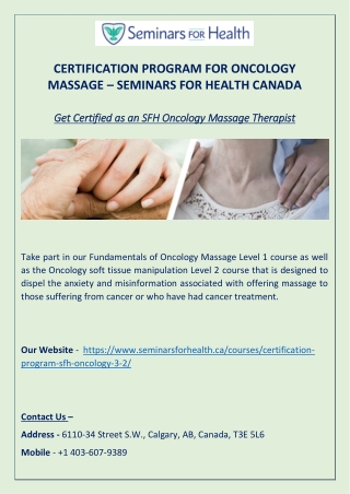 CERTIFICATION PROGRAM FOR ONCOLOGY MASSAGE