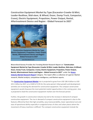 Construction Equipment Market - Global Forecast to 2027