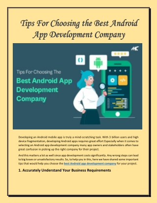 Tips For Choosing the Best Android App Development Company