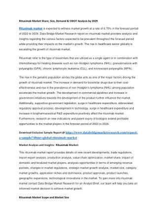 Rituximab Market Share, Size, Demand & SWOT Analysis by 2029