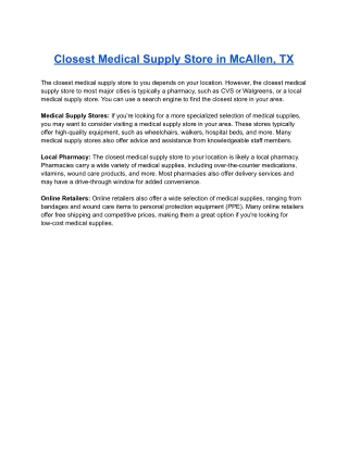 Closest Medical Supply Store in McAllen, TX