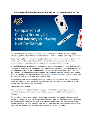 Comparison of Playing Rummy for Real Money vs. Playing Rummy for Fun - A23 Blog