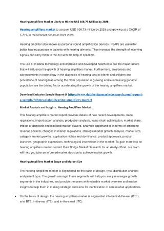 Hearing Amplifiers Market Likely to Hit the US 108.73 Million by 2028